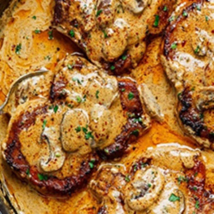 Image de Côtelettes de porc aux champignons à la moutarde